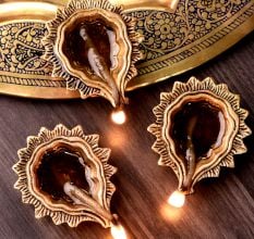 Brass Flower Bud Home Temple Mandir Decoration Pack of 3 Diyas